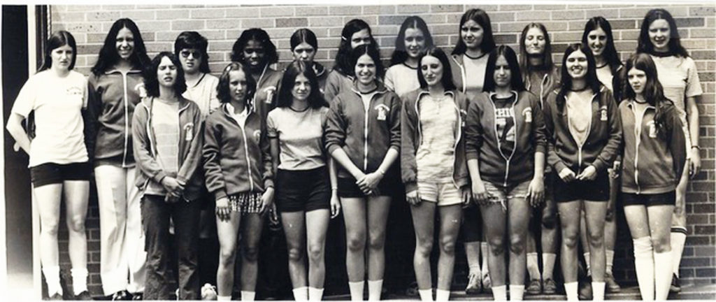 Alda Cossi member LHS Girl's Track and Field Team 1973 front row 4th from right